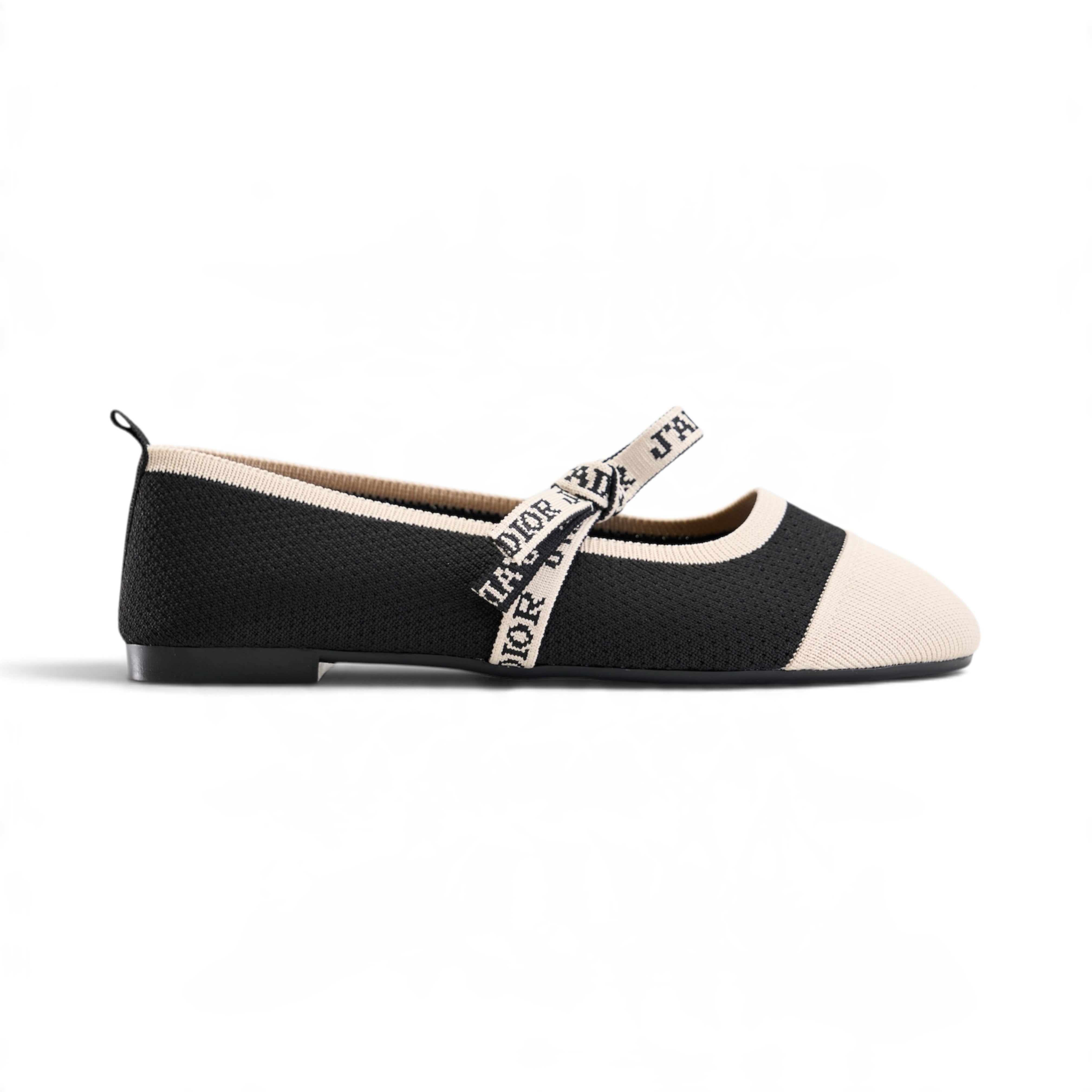 Ribbon Knit Ballet Flats - Black