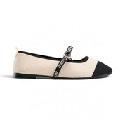 Ribbon Knit Ballet Flats - Beige