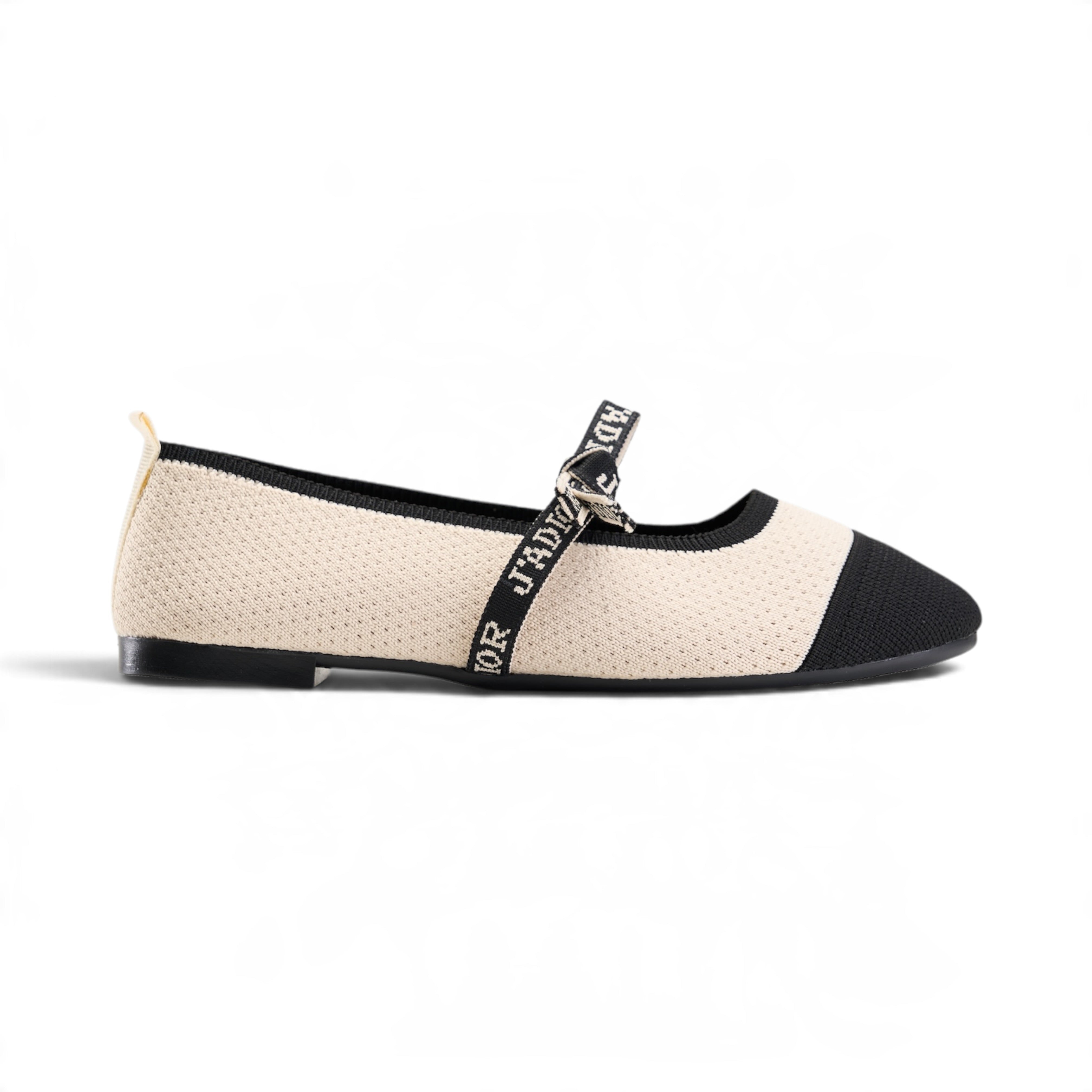 Ribbon Knit Ballet Flats - Beige