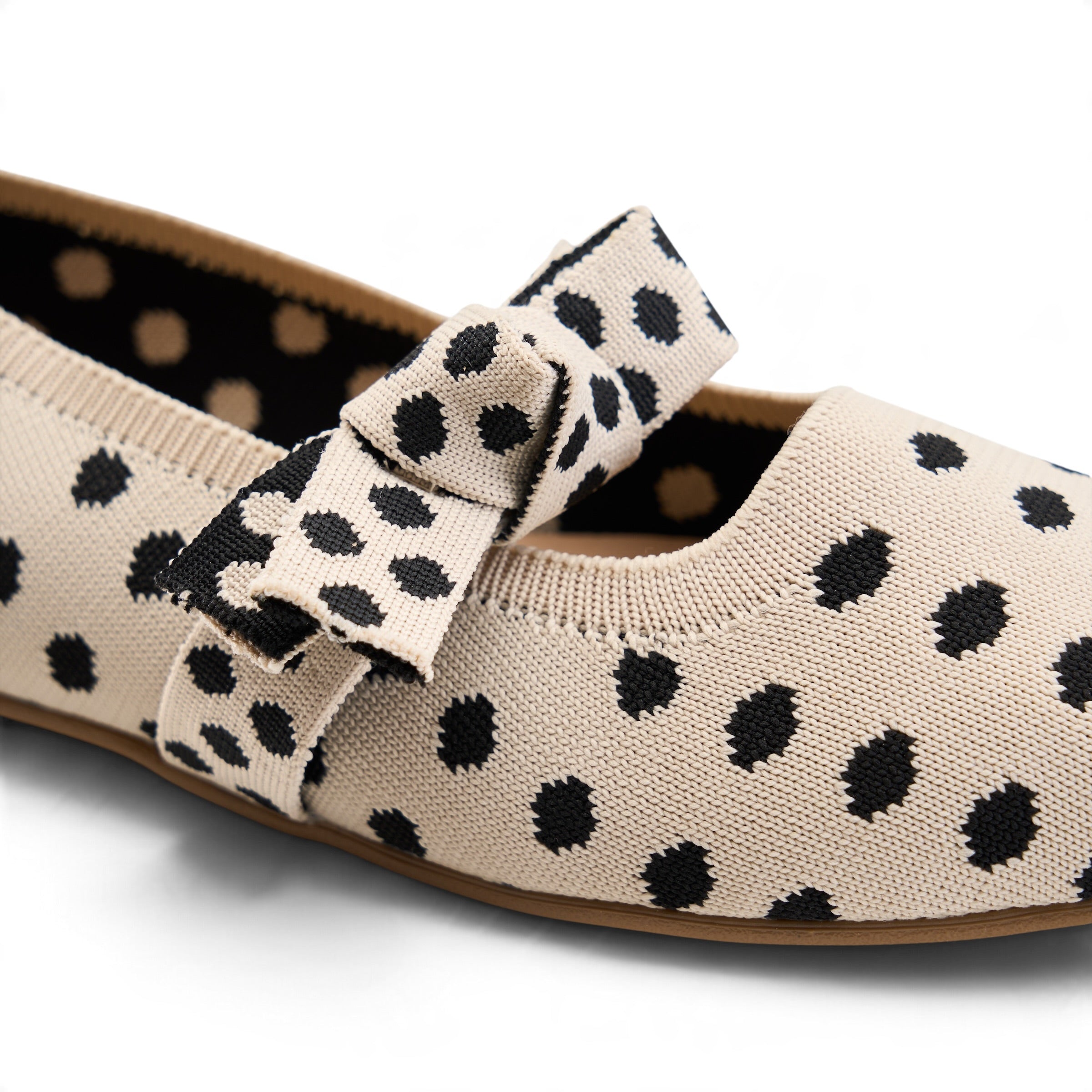 Polka Dot Mary Jane Flats - Beige