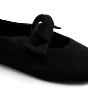 Suede Bow Ballet Flats - Black