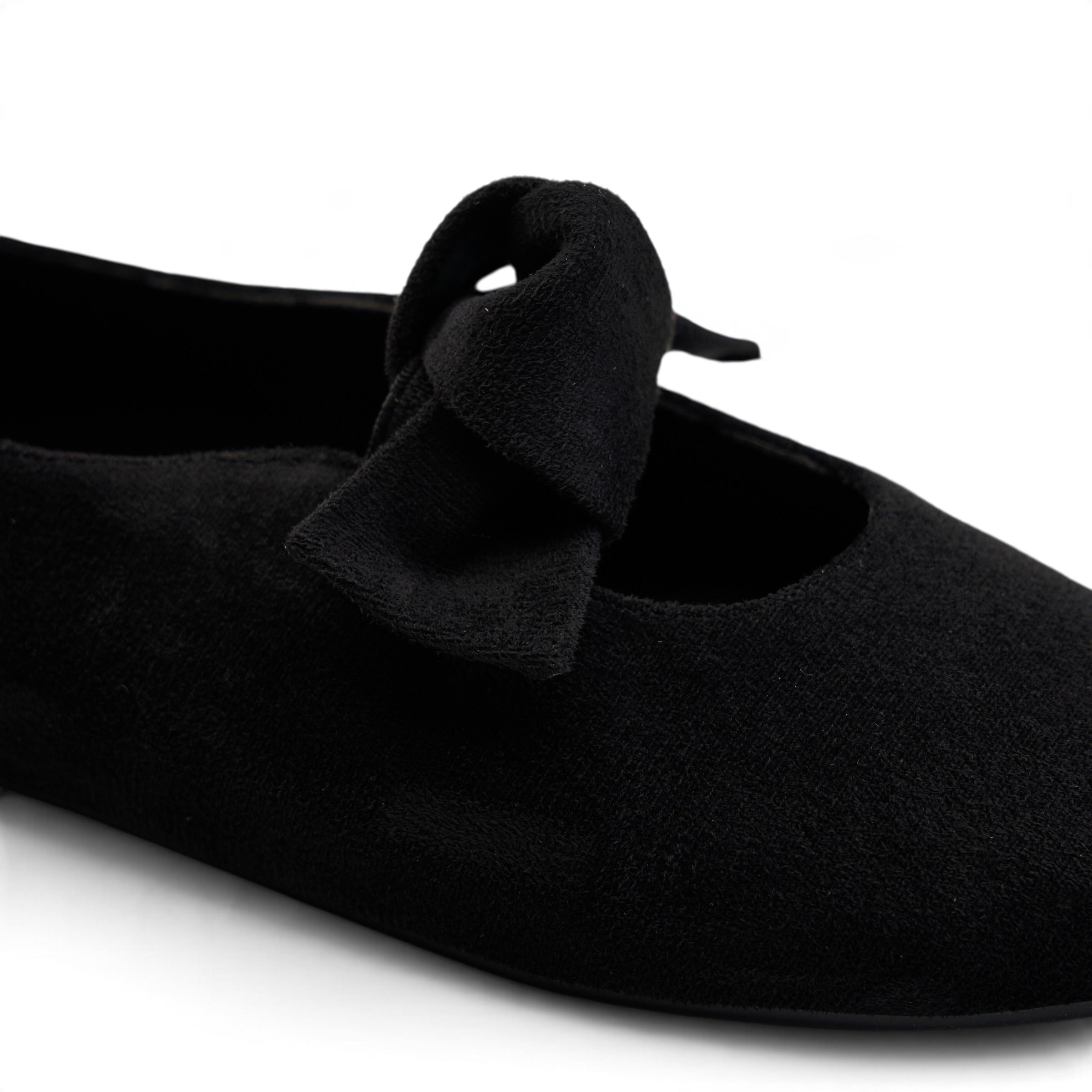 Suede Bow Ballet Flats - Black
