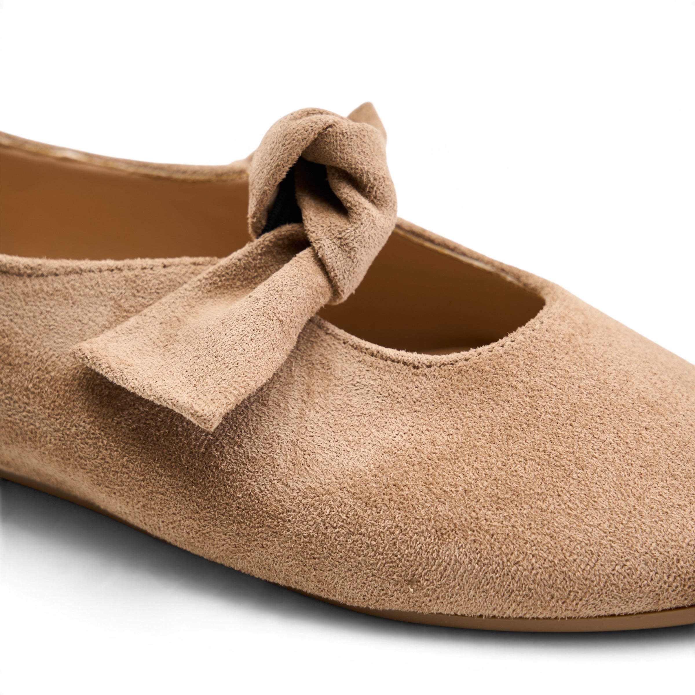 Suede Bow Ballet Flats - Beige