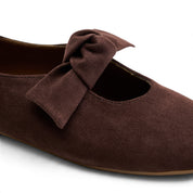 Suede Bow Ballet Flats - Brown