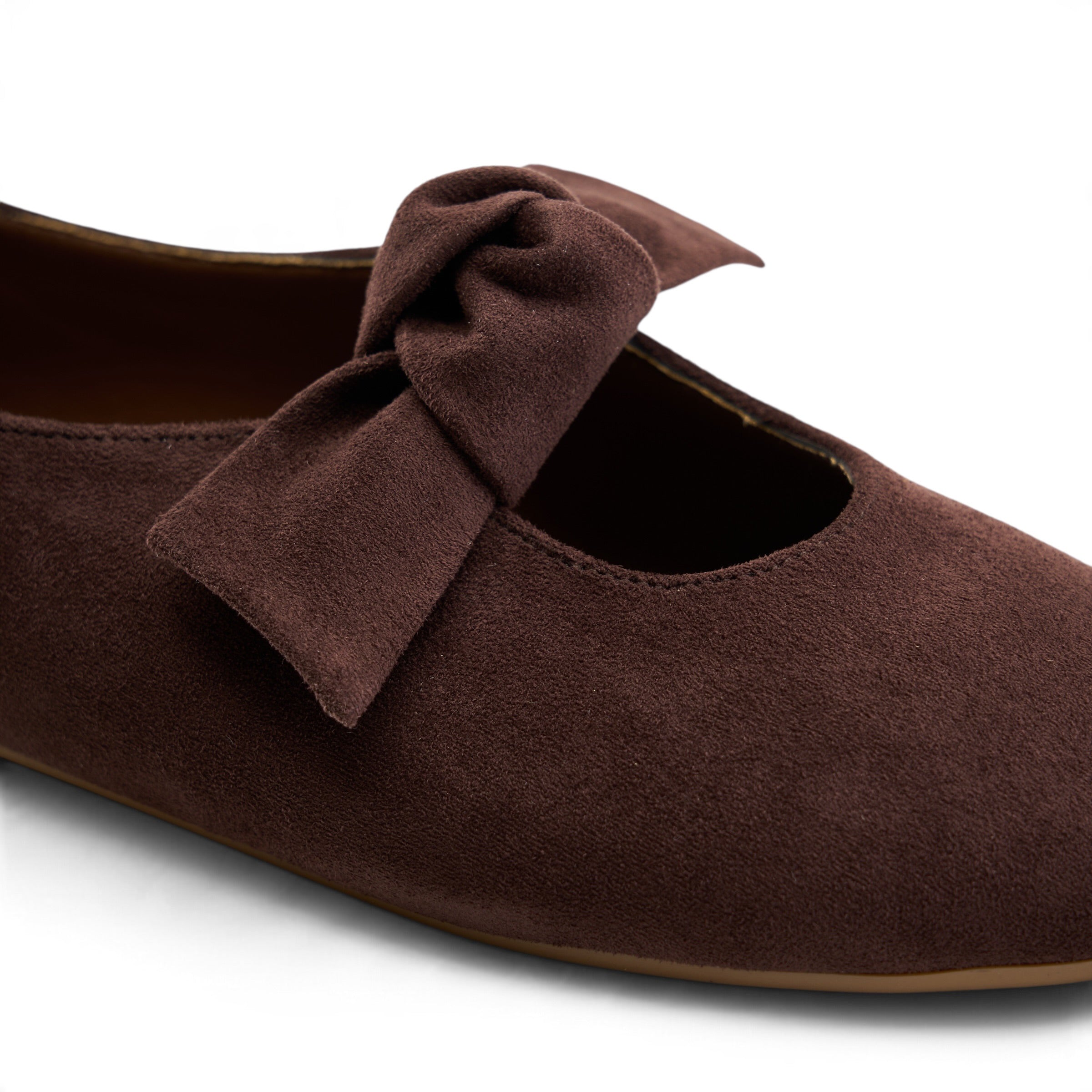 Suede Bow Ballet Flats - Brown