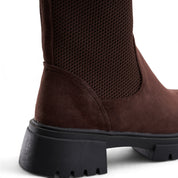Ribbed Knit Chunky Boots - Brown