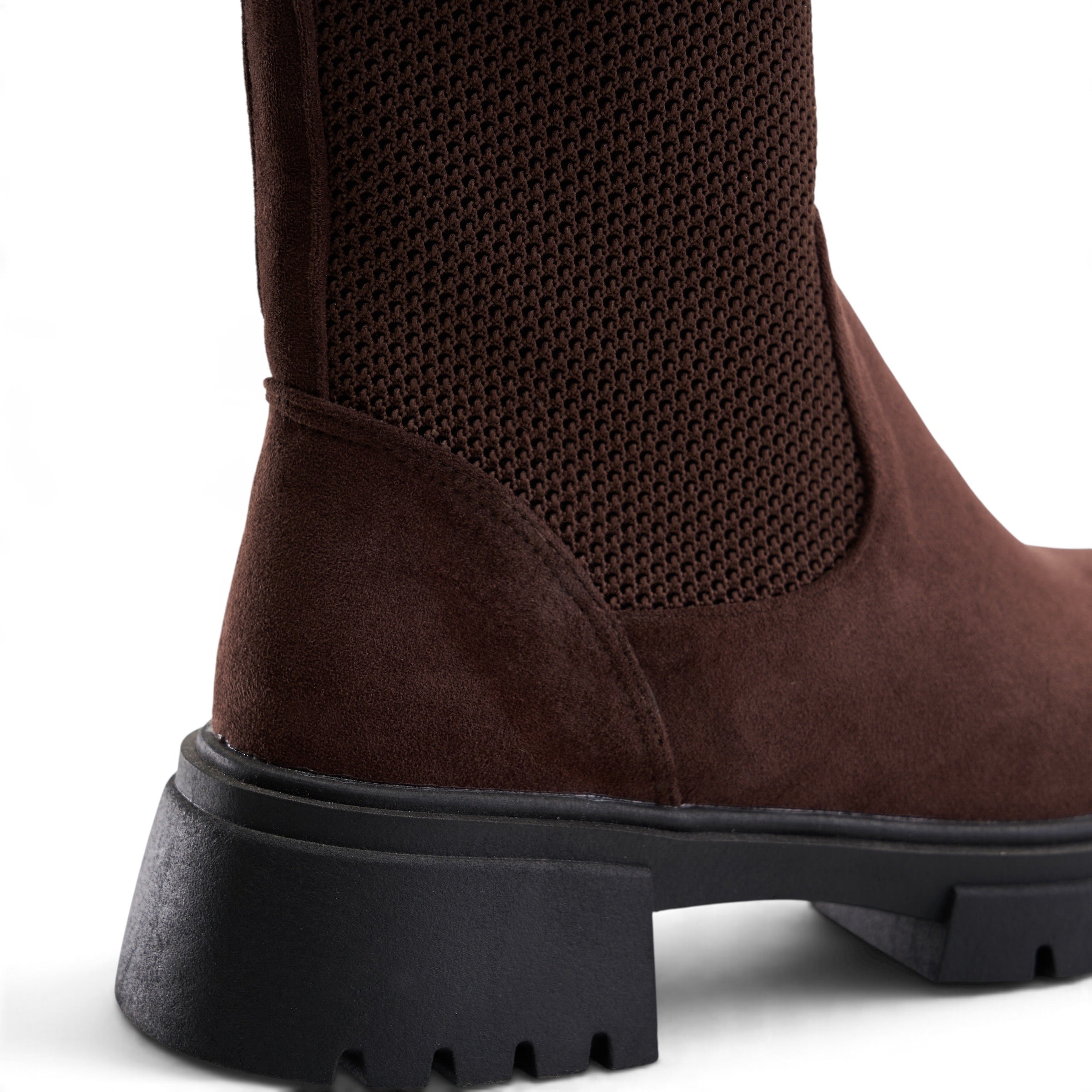 Ribbed Knit Chunky Boots - Brown