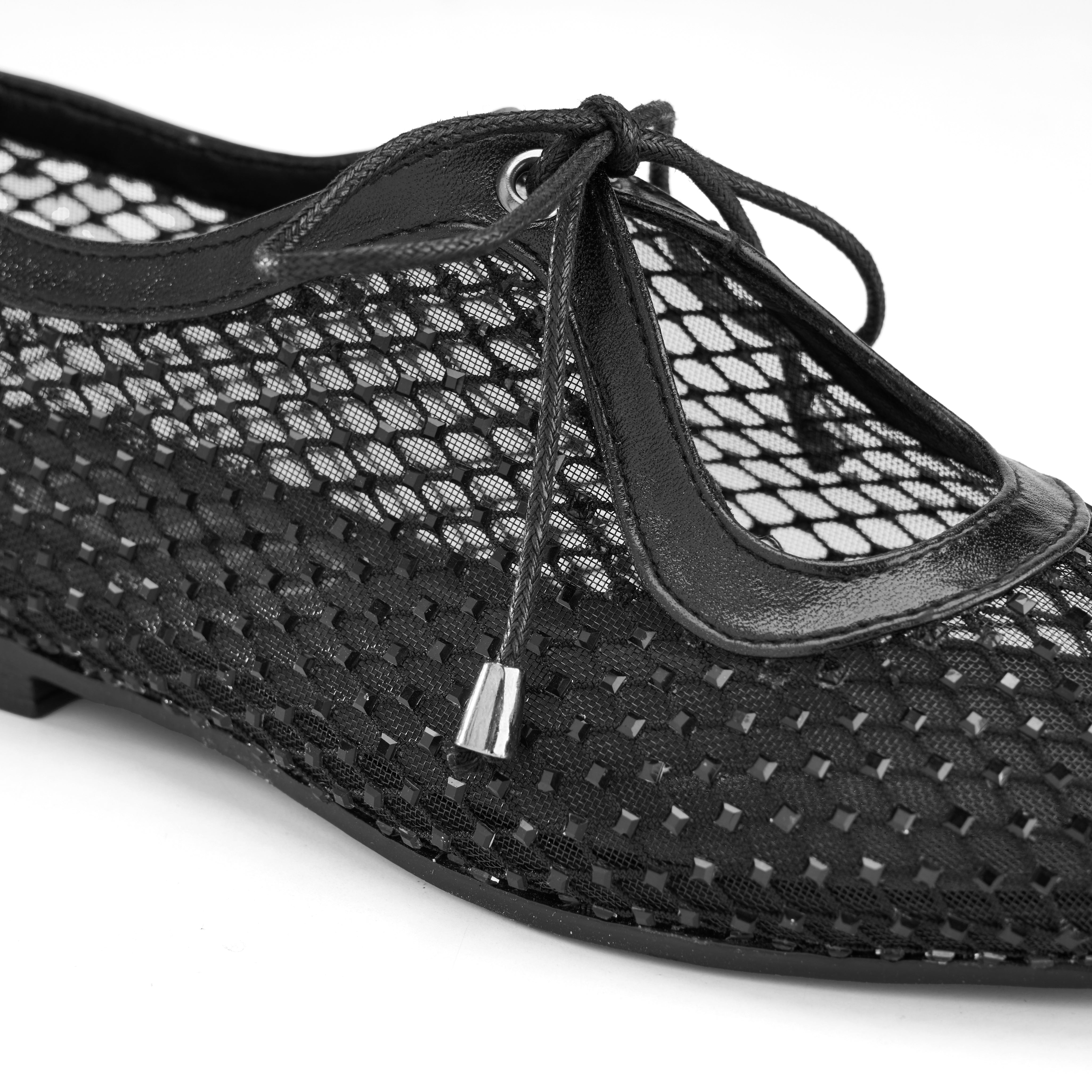 Rhinestone Mesh Flats - Black