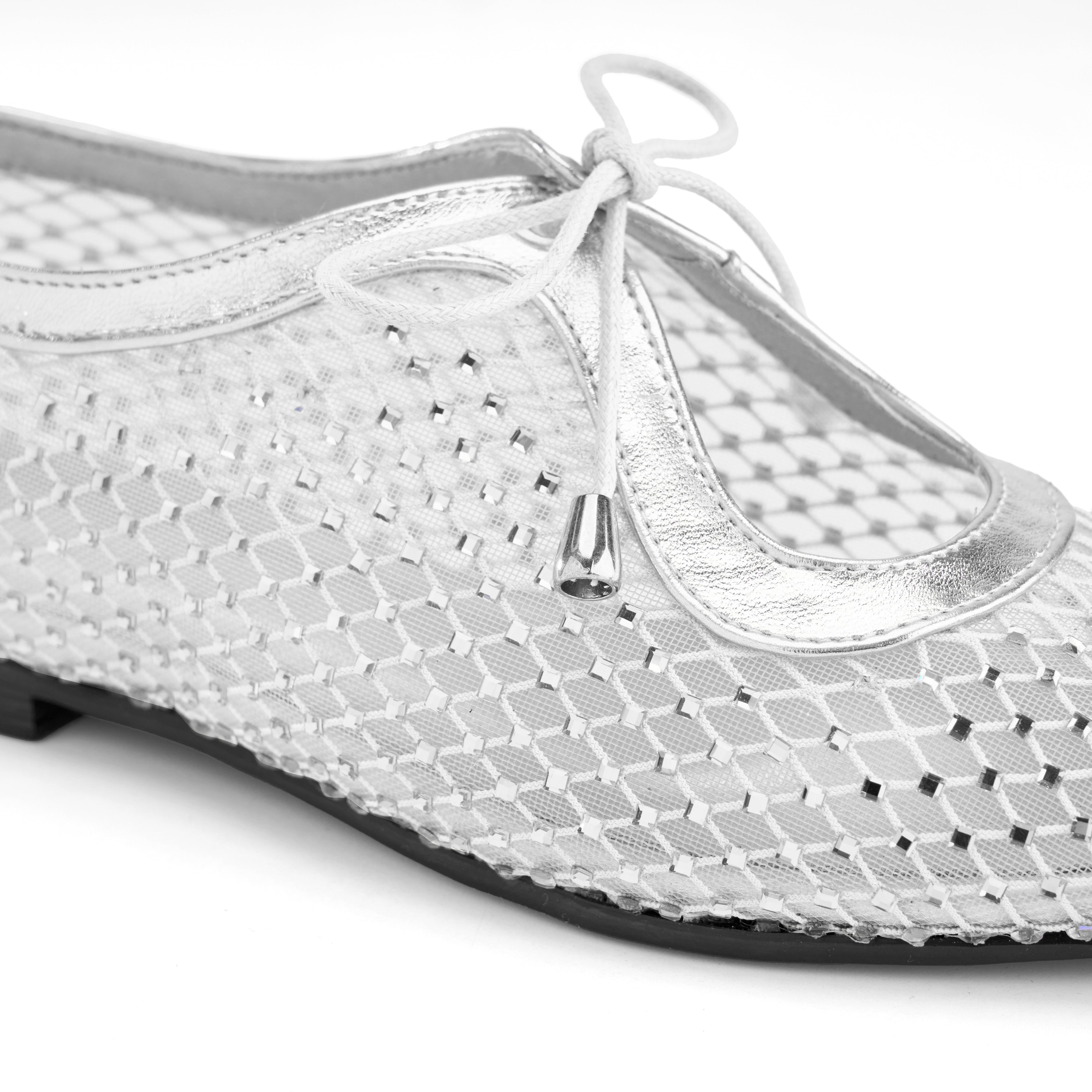 Rhinestone Mesh Flats - Silver