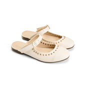 Strap Detail Studded Mules - Beige