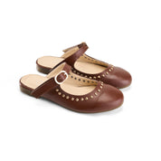 Strap Detail Studded Mules - Brown