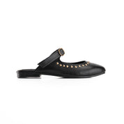Strap Detail Studded Mules - Black