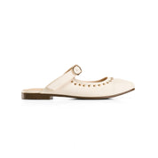 Strap Detail Studded Mules - Beige