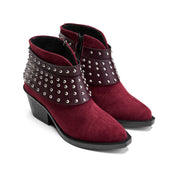 Rivet Cuff Suede Ankle Boot - Maroon