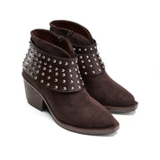 Rivet Cuff Suede Ankle Boot - Brown
