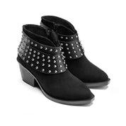 Rivet Cuff Suede Ankle Boot - Black