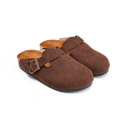 Corduroy Buckle Clogs with Premium Detail - Brown