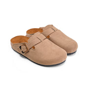 Corduroy Buckle Clogs with Premium Detail - Beige