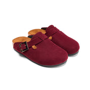 Corduroy Buckle Clogs with Premium Detail - Maroon