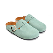 Corduroy Buckle Clogs with Premium Detail - Green