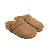 Corduroy Buckle Clogs with Premium Detail - Cafe