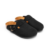 Corduroy Buckle Clogs with Premium Detail - Black