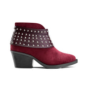 Rivet Cuff Suede Ankle Boot - Maroon