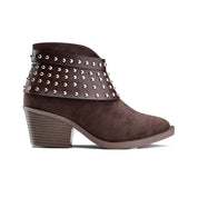 Rivet Cuff Suede Ankle Boot - Brown