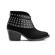 Rivet Cuff Suede Ankle Boot - Black