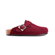 Corduroy Buckle Clogs with Premium Detail - Maroon