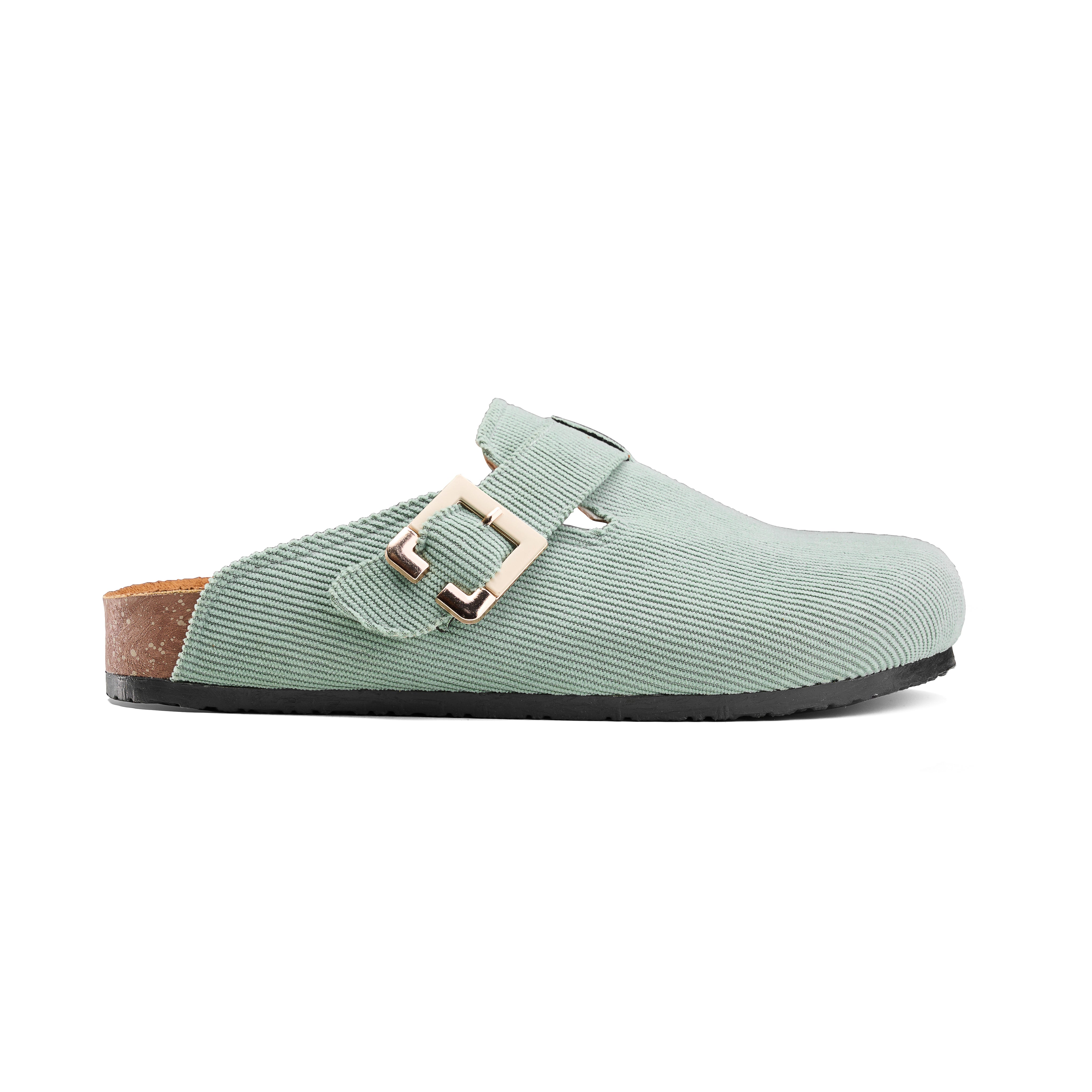 Corduroy Buckle Clogs with Premium Detail - Green