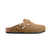 Corduroy Buckle Clogs with Premium Detail - Cafe