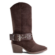 Suede Studded Harness Boot - Brown