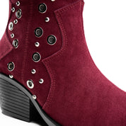 Grommet Detail Cowboy Boot - Maroon
