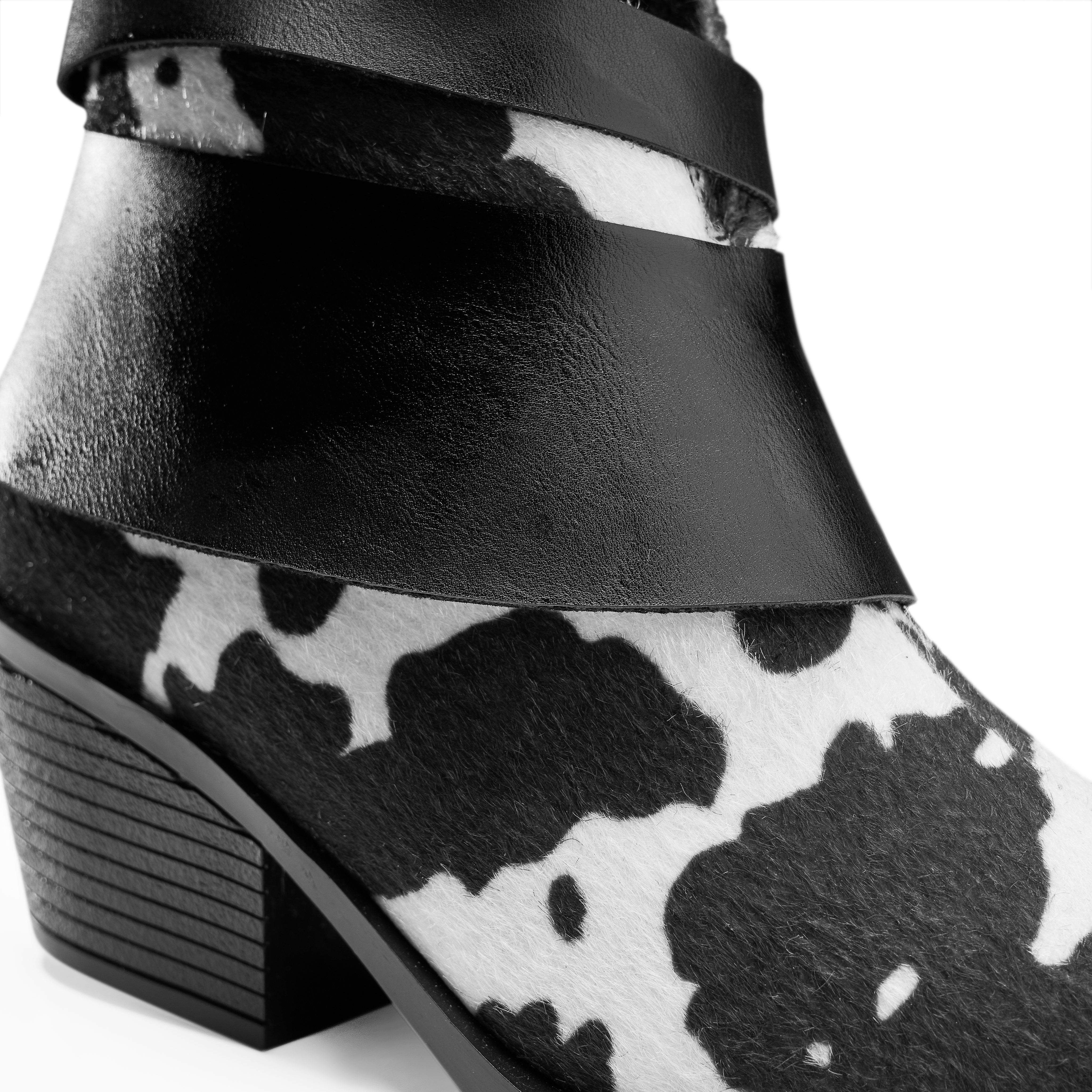 Cowhide Western Ankle Boot - Black