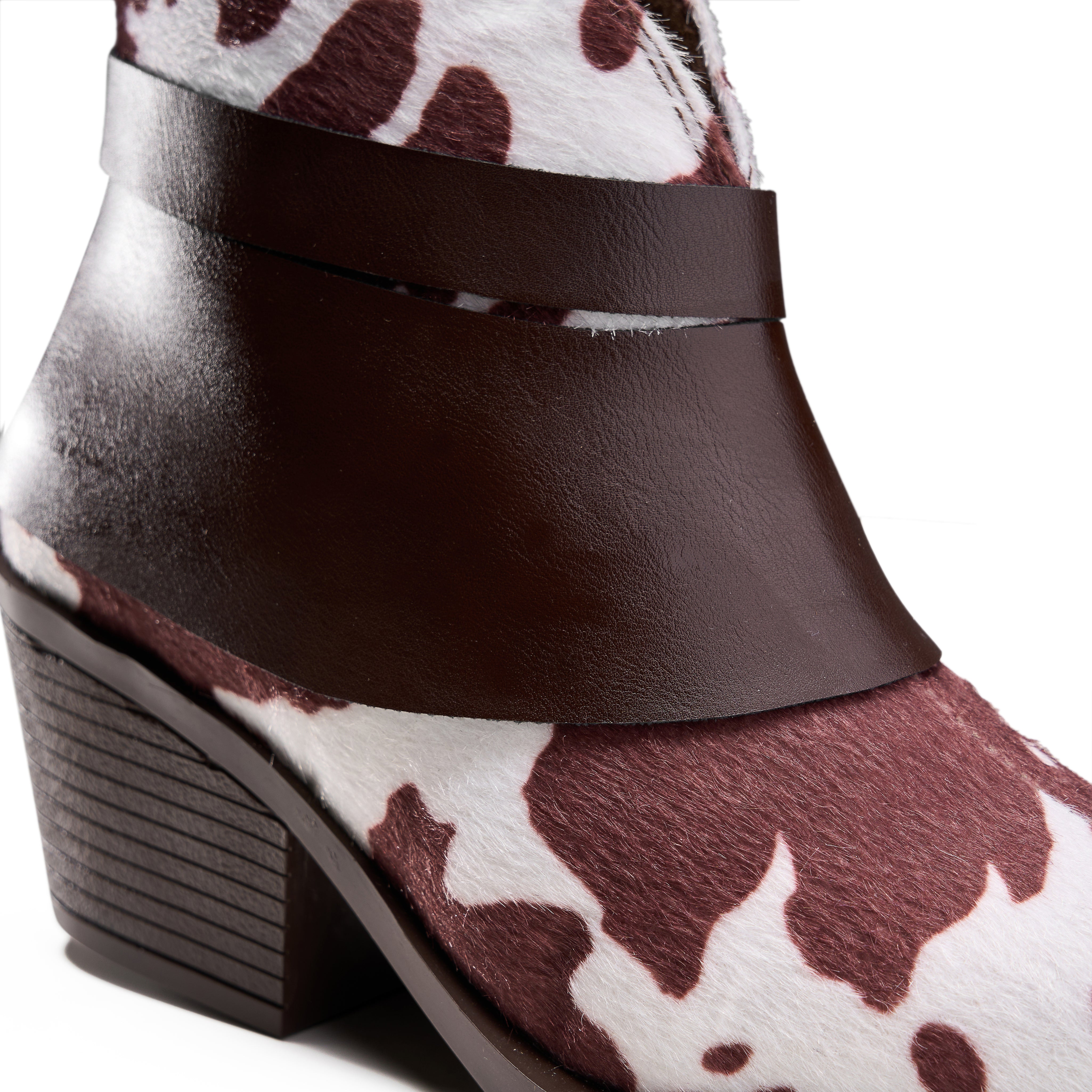 Cowhide Western Ankle Boot - Brown