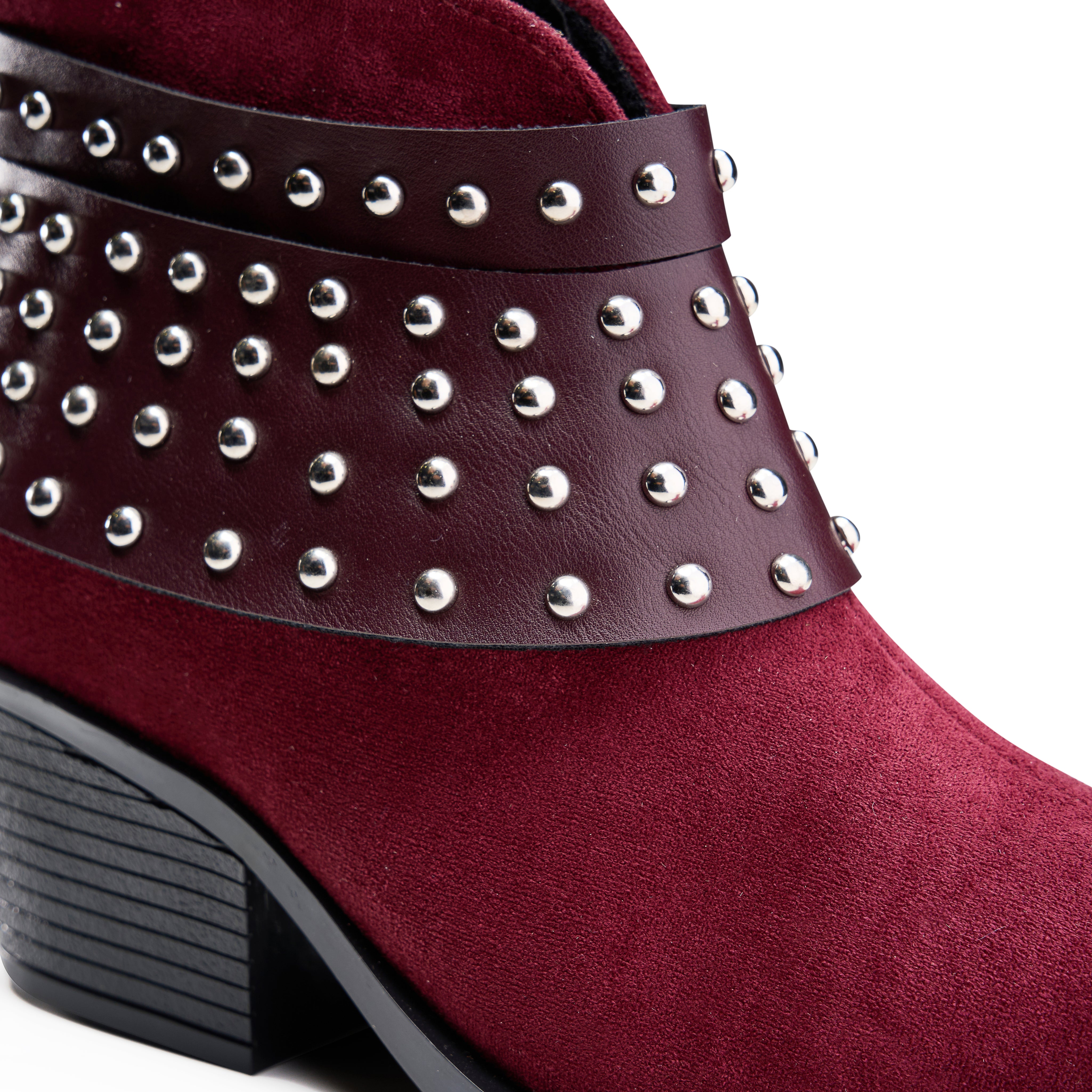 Rivet Cuff Suede Ankle Boot - Maroon