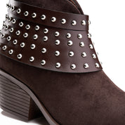 Rivet Cuff Suede Ankle Boot - Brown
