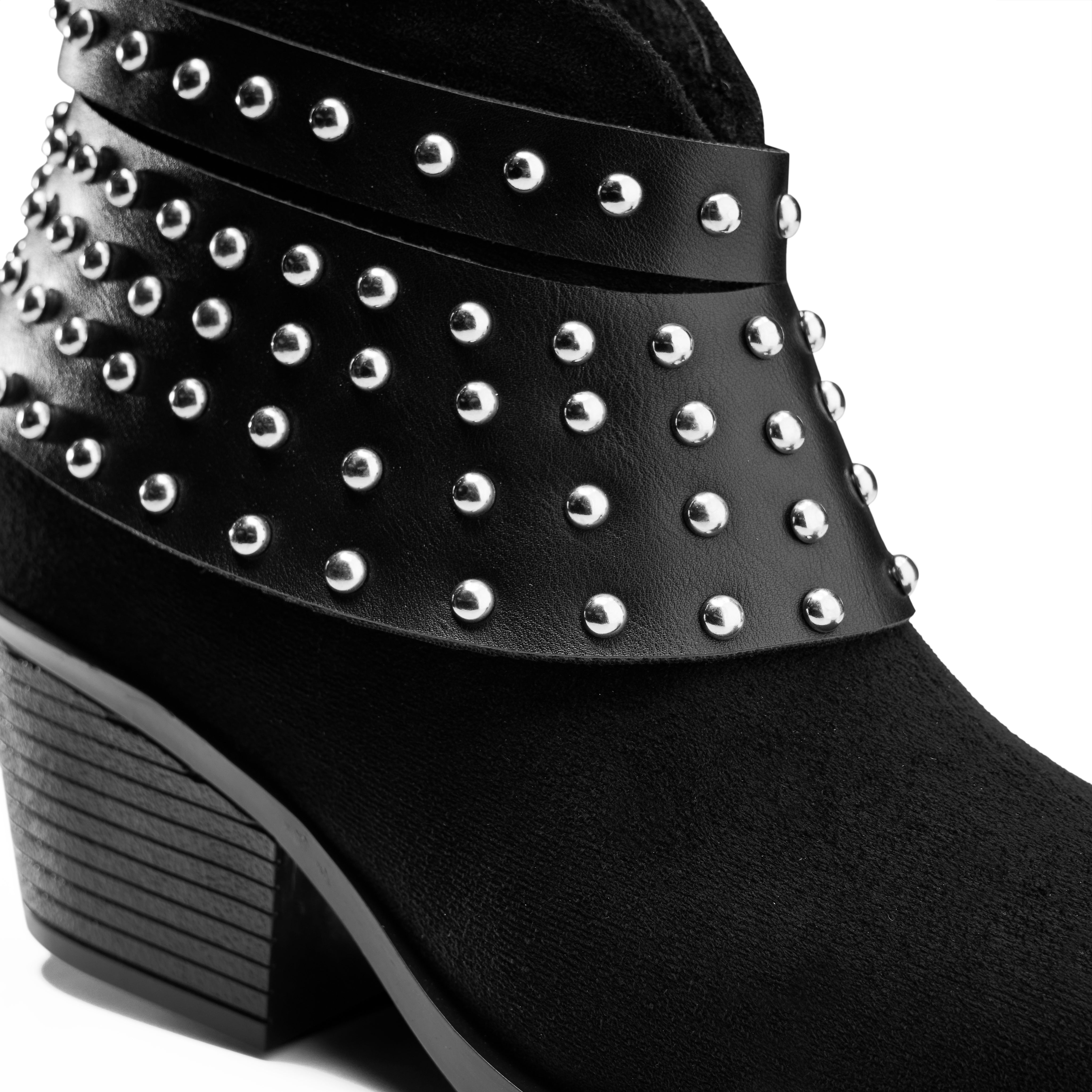 Rivet Cuff Suede Ankle Boot - Black