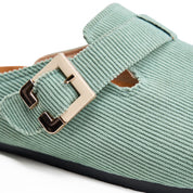 Corduroy Buckle Clogs with Premium Detail - Green
