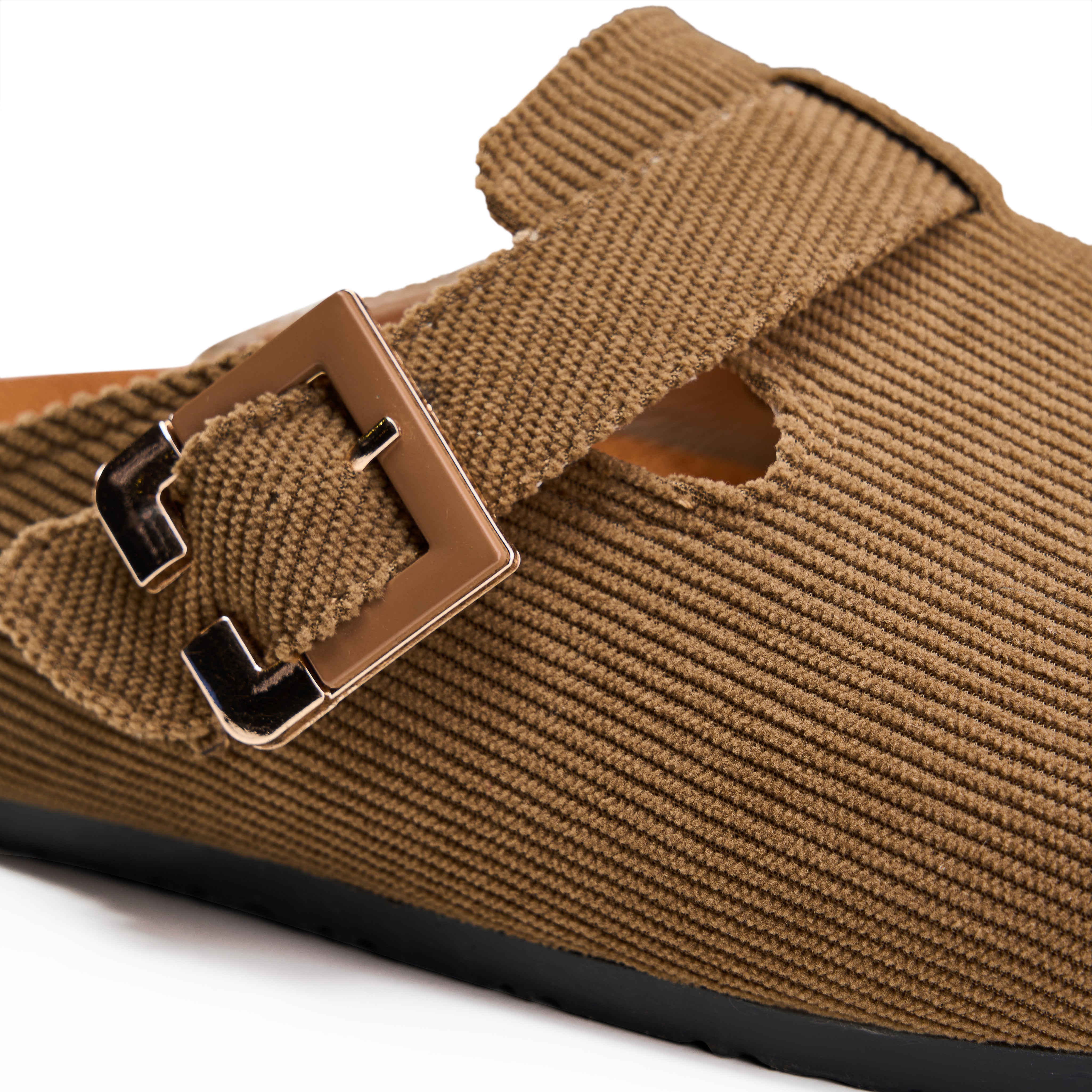Corduroy Buckle Clogs with Premium Detail - Cafe