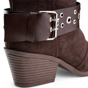 Suede Studded Harness Boot - Brown