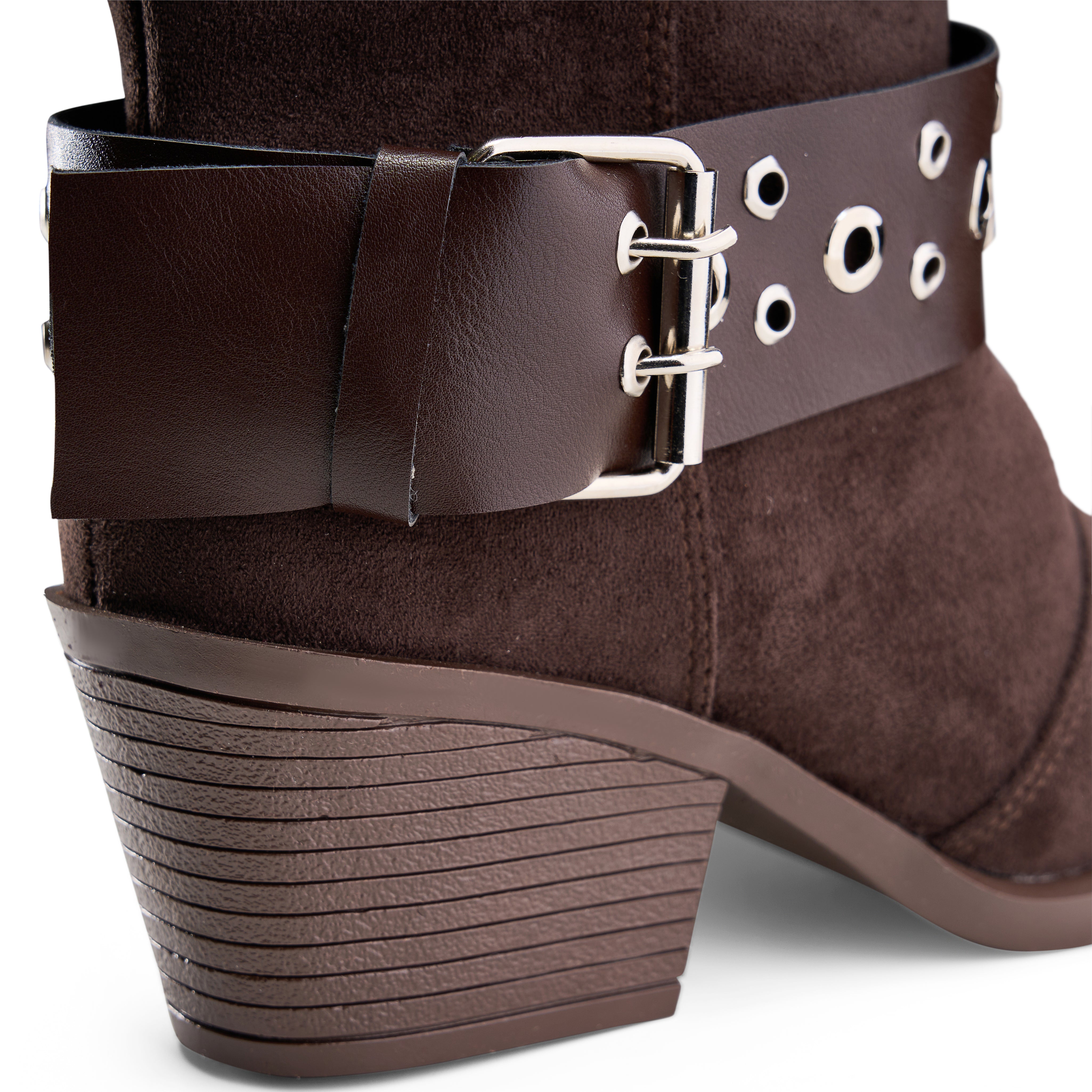 Suede Studded Harness Boot - Brown