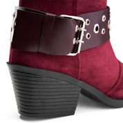 Suede Studded Harness Boot - Maroon