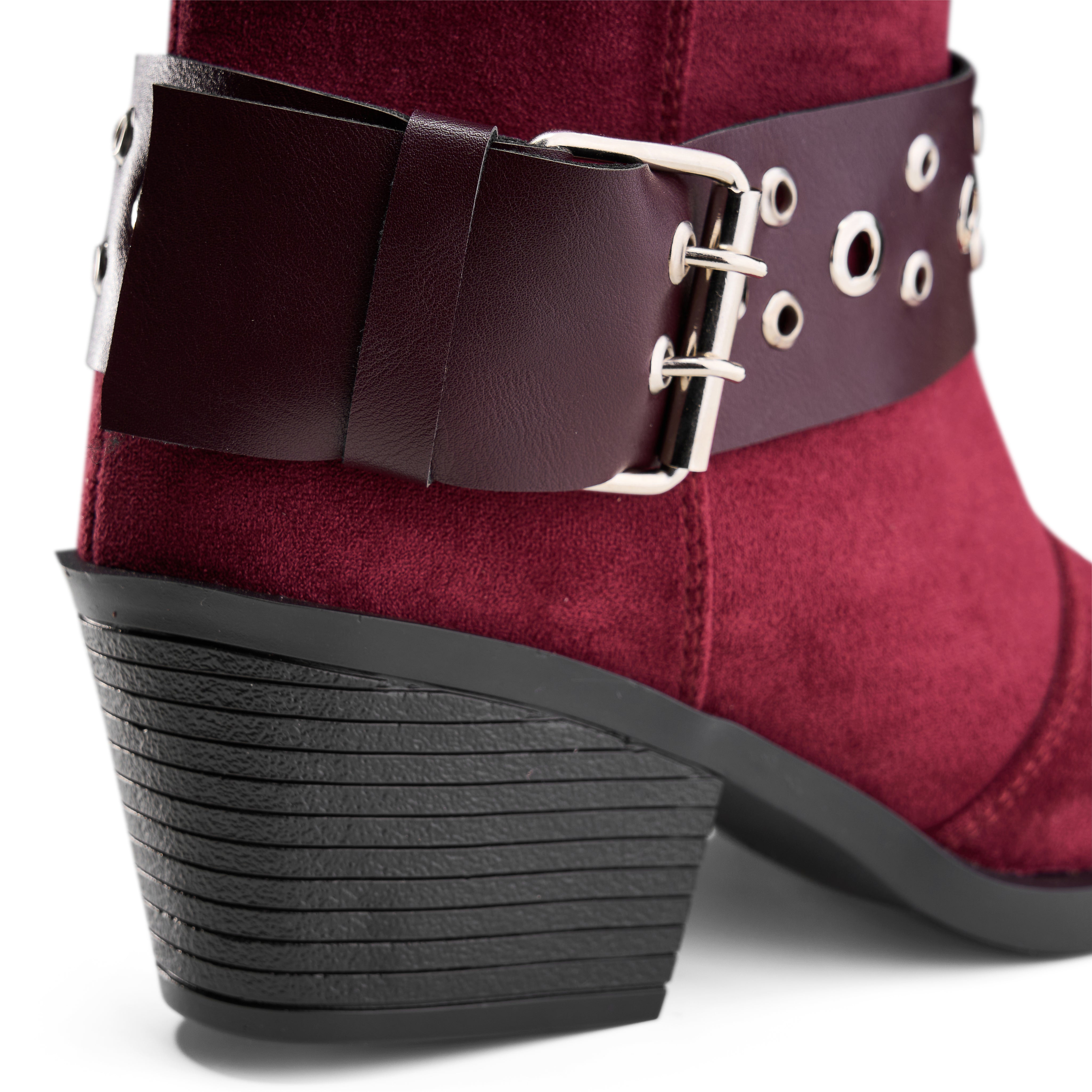Suede Studded Harness Boot - Maroon