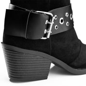 Suede Studded Harness Boot - Black