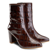 High-Heel Croc Ankle Boot - Brown