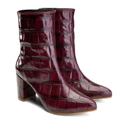 High-Heel Croc Ankle Boot - Maroon