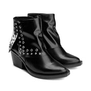 Eyelet Cuff Western Bootie - Black