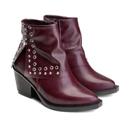 Eyelet Cuff Western Bootie - Maroon